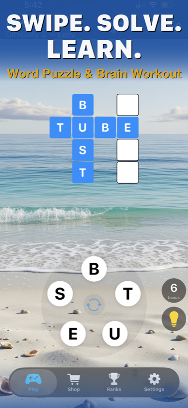 ArcWord gameplay — crossword grid and letter circle